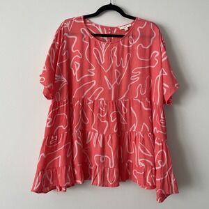 Easel Short Sleeve Tiered Tunic Top Pink Sz M Scribble Print Boho Artsy Teacher